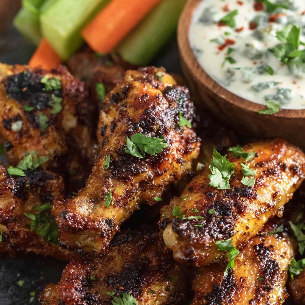 A plate of baked chicken wings with a gorgonzola sauce.