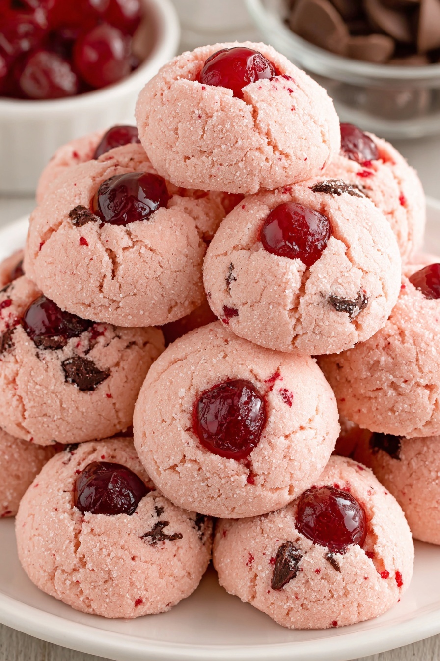 A stack of pink and red fudge cookies.