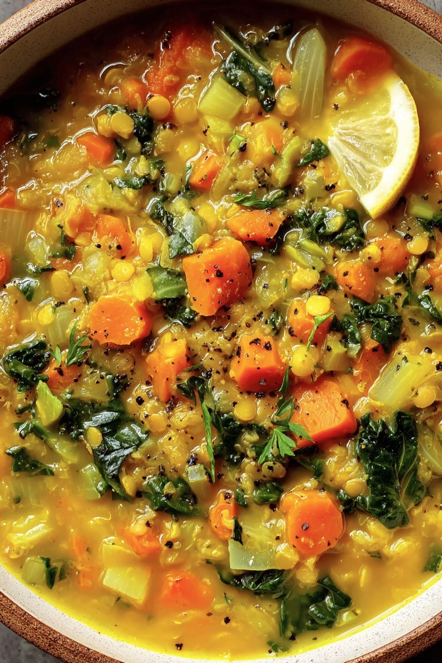 A bowl of soup with carrots and greens.