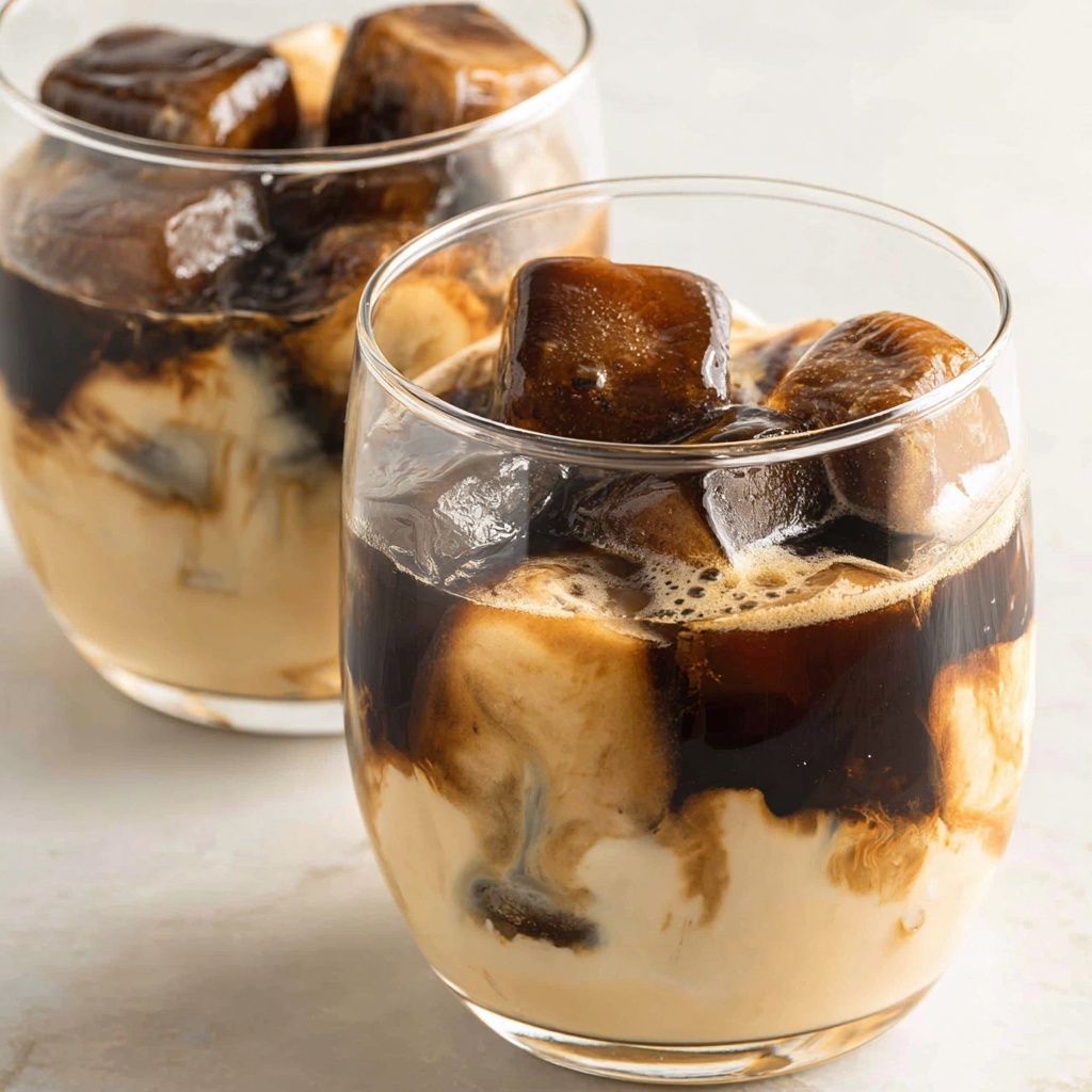 Two glasses of Bailey's and coffee ice cubes.