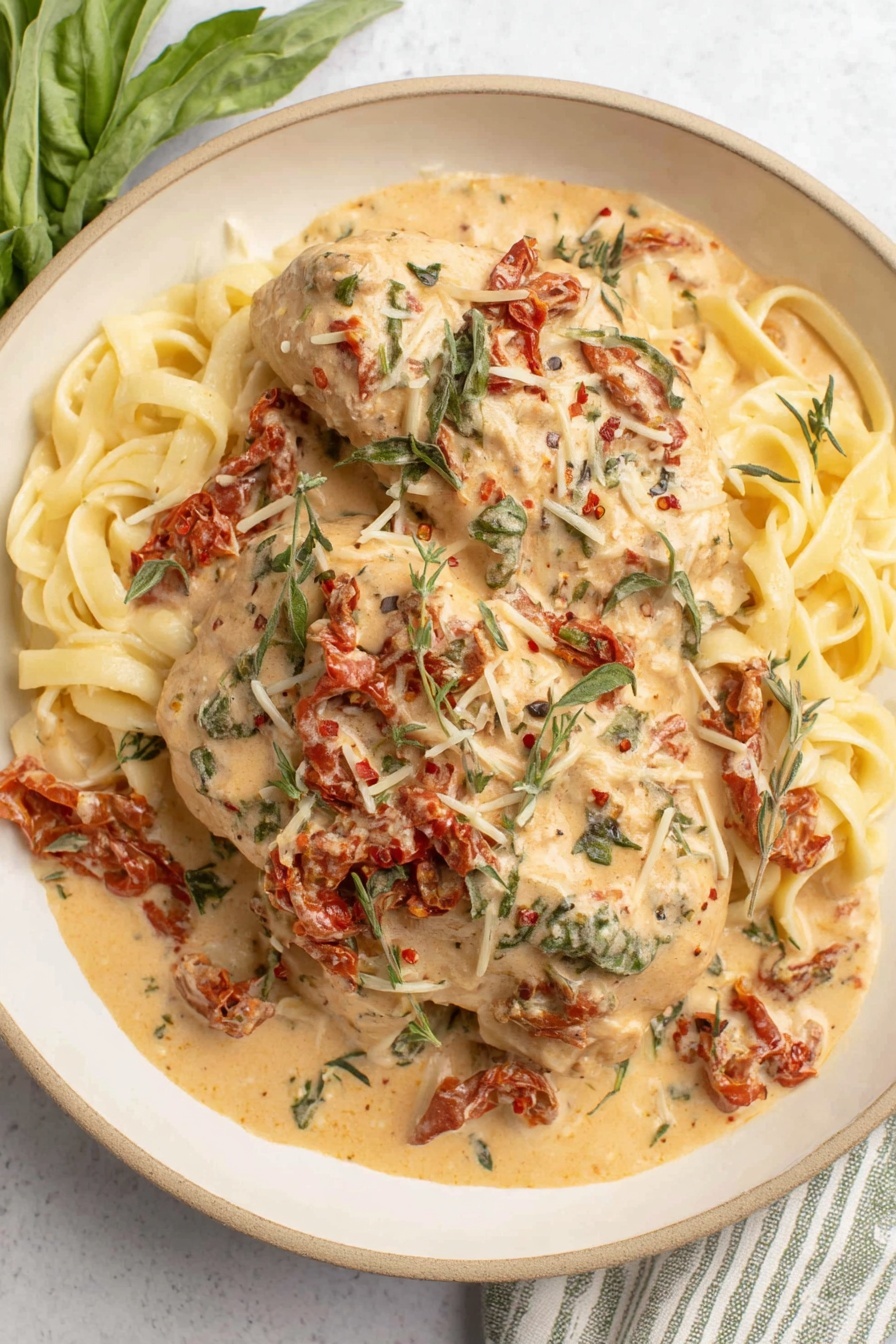 A plate of food with chicken and pasta.
