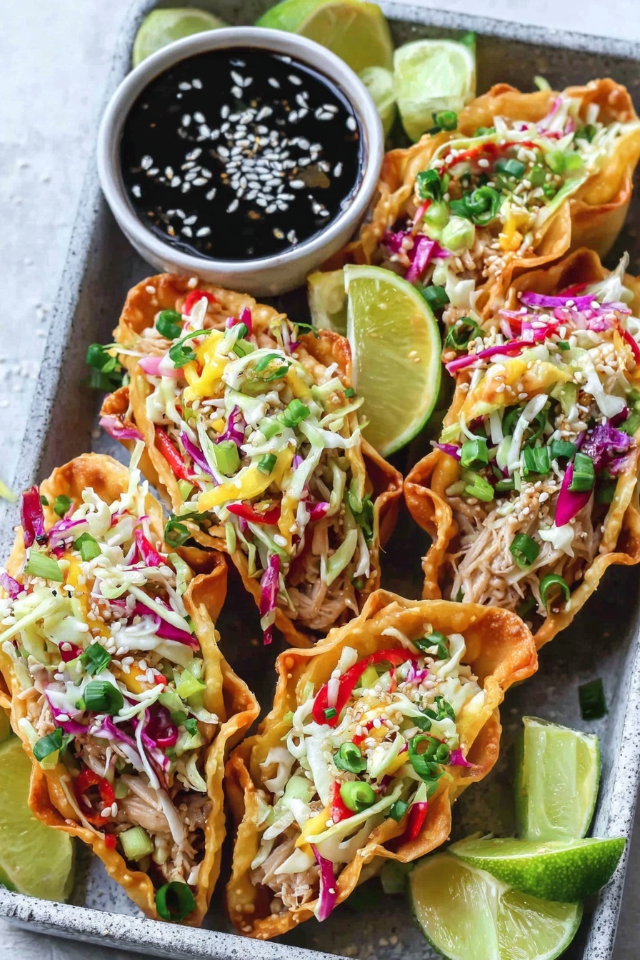 A bowl of Asian chicken wonton tacos.