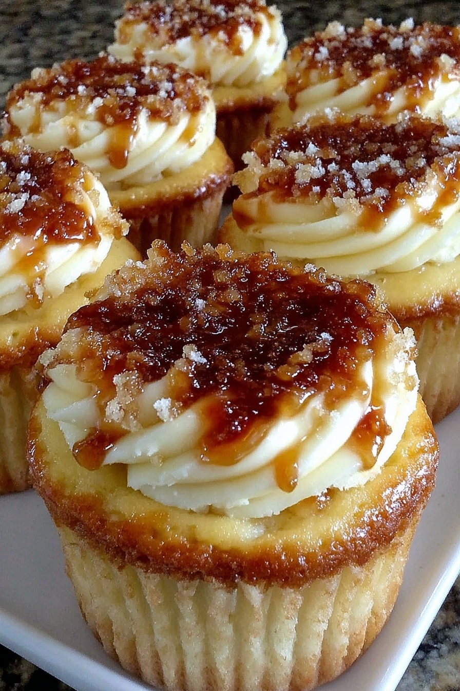 Vanilla bean crème brûlée cheesecake cupcakes.