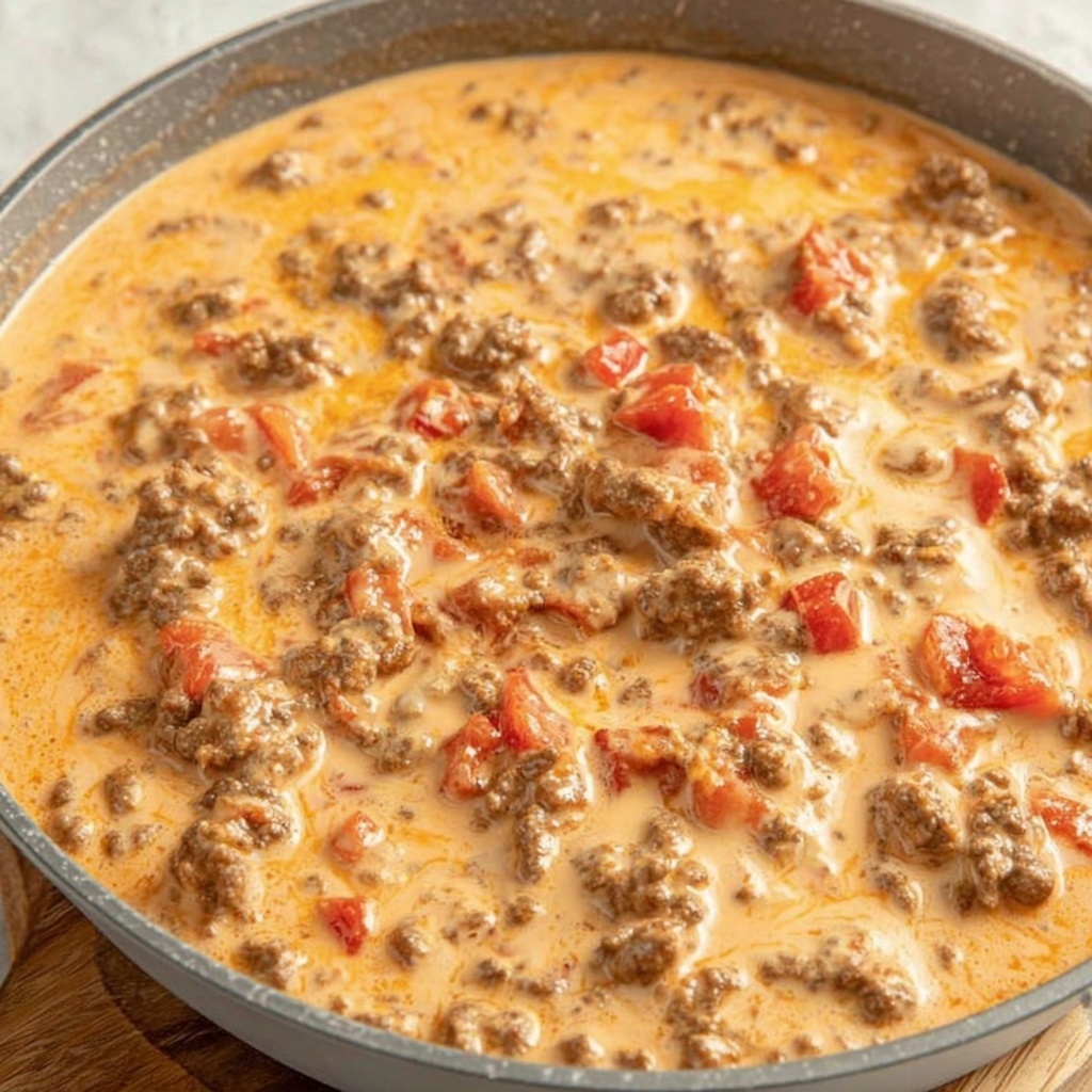 A bowl of beef and tomato dip.