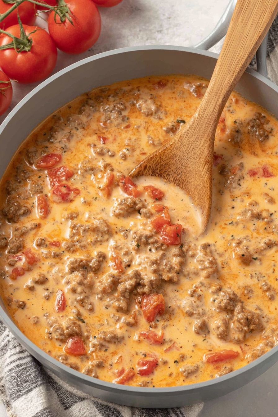 A bowl of Rotel dip with a spoon in it.