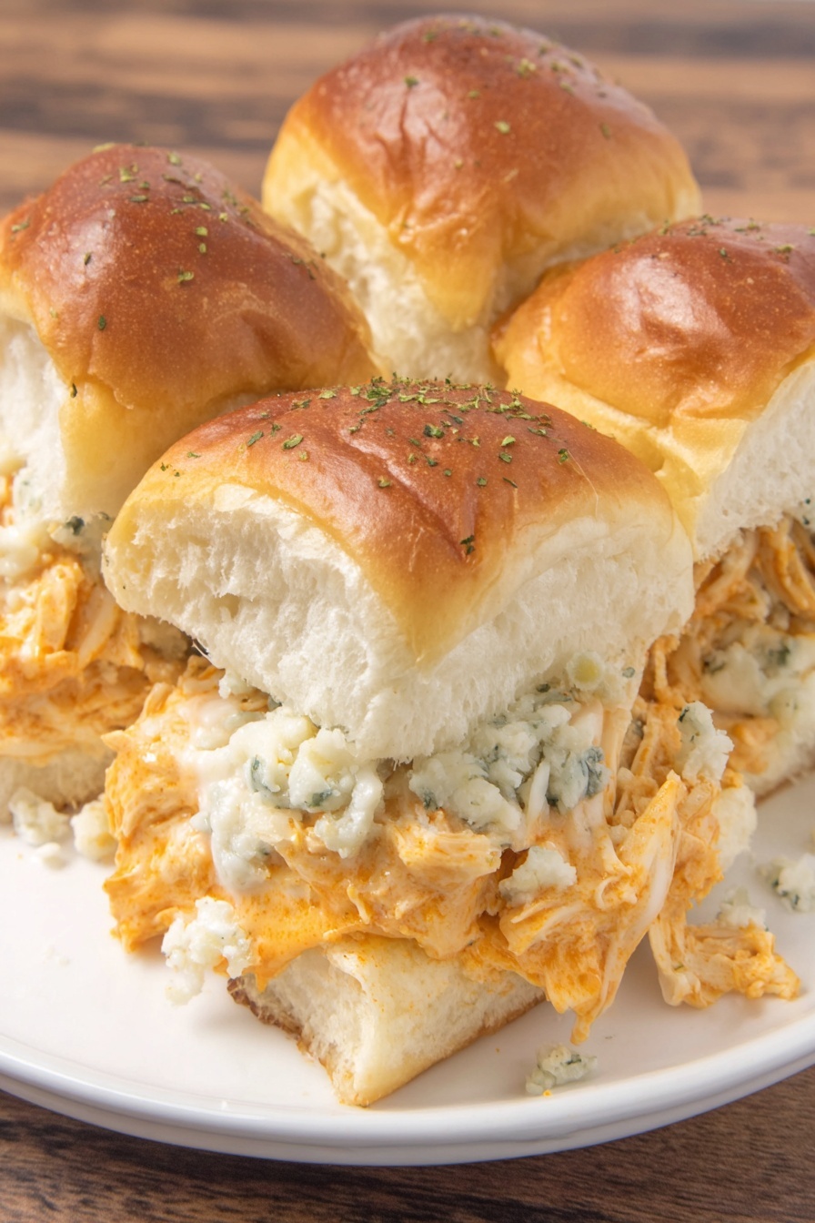 A plate of buffalo chicken sliders.