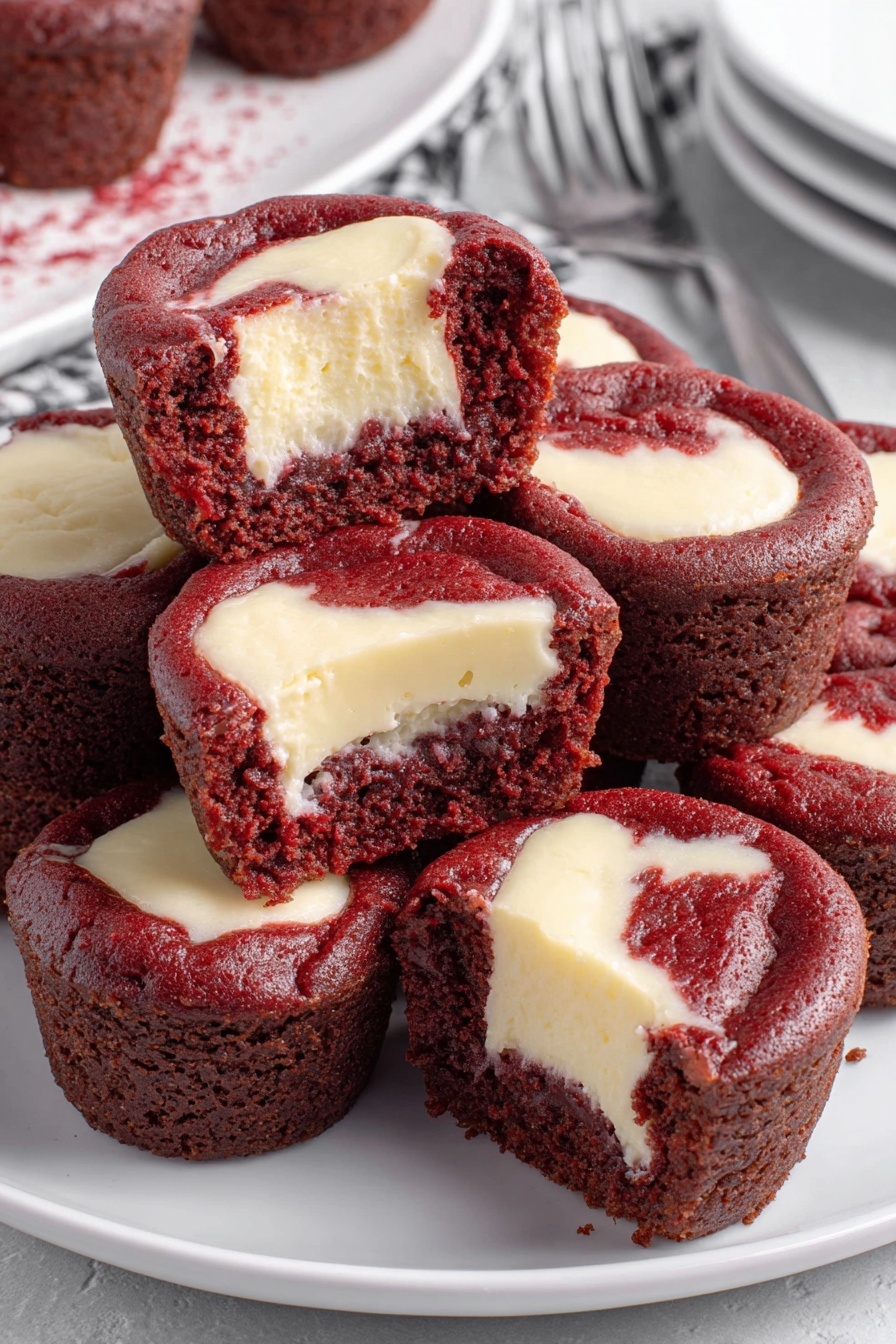 A stack of mini red velvet cheesecake.