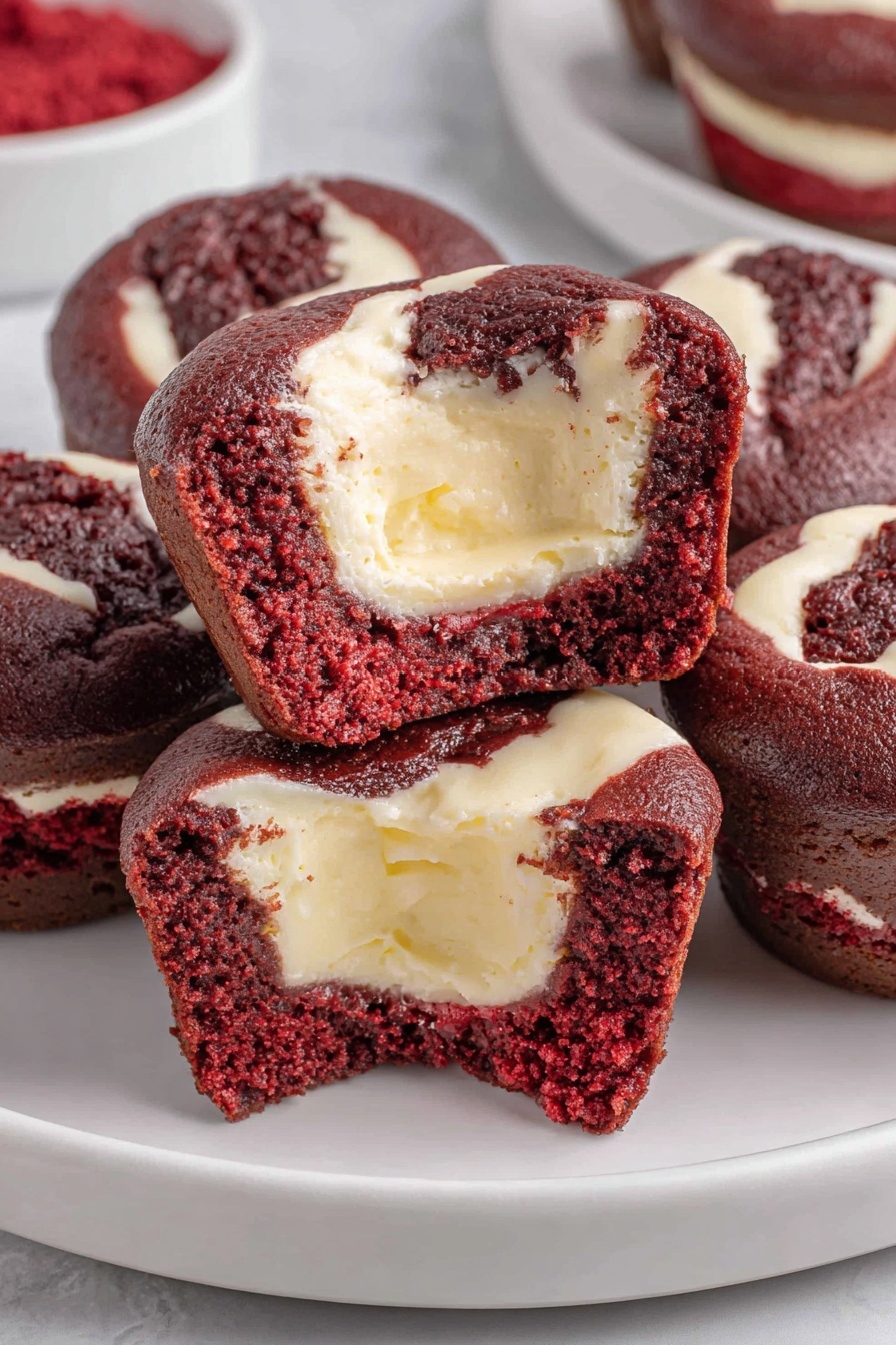 A stack of mini red velvet cheesecake.