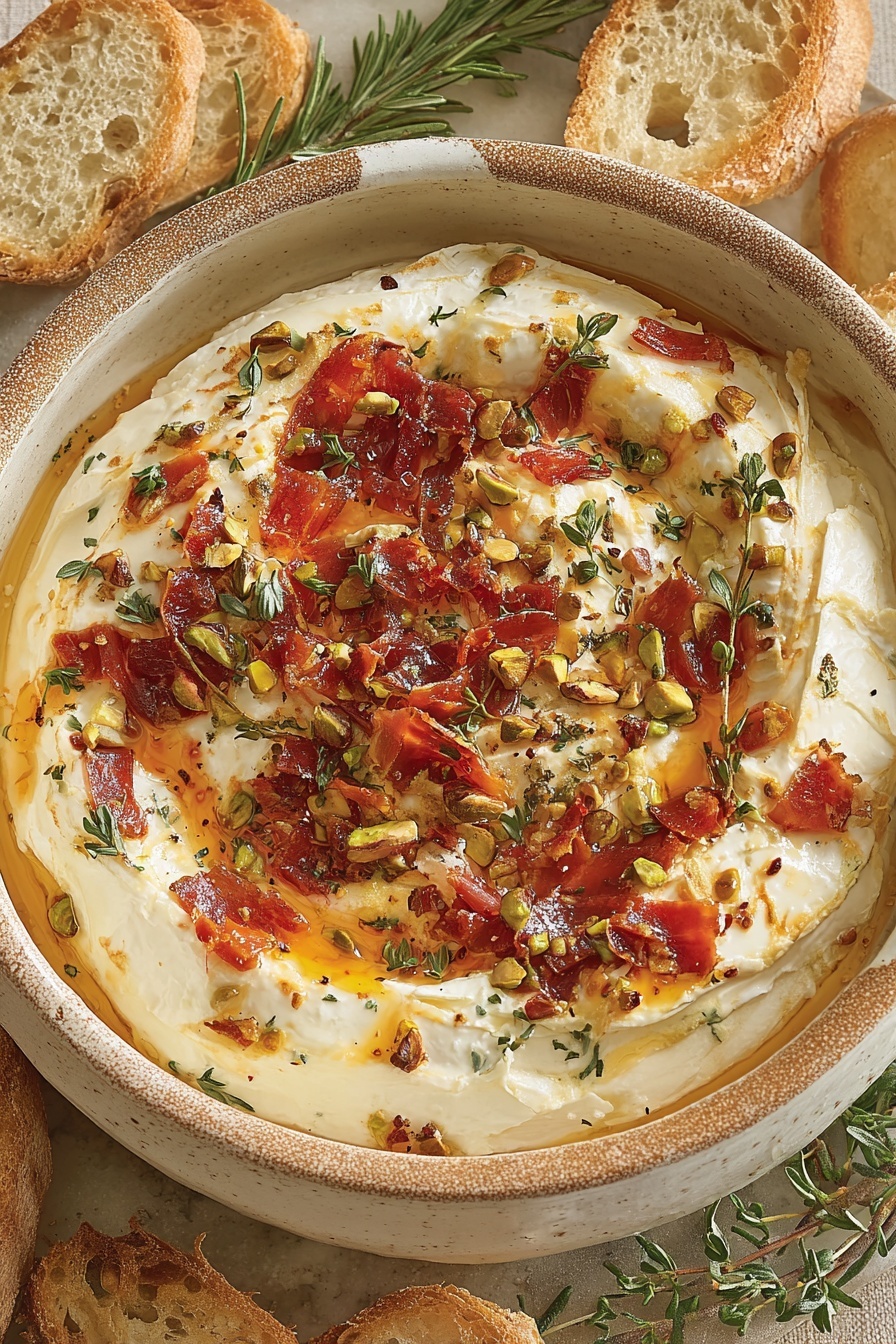 A bowl of Brie cheese dip with a spoon in it.