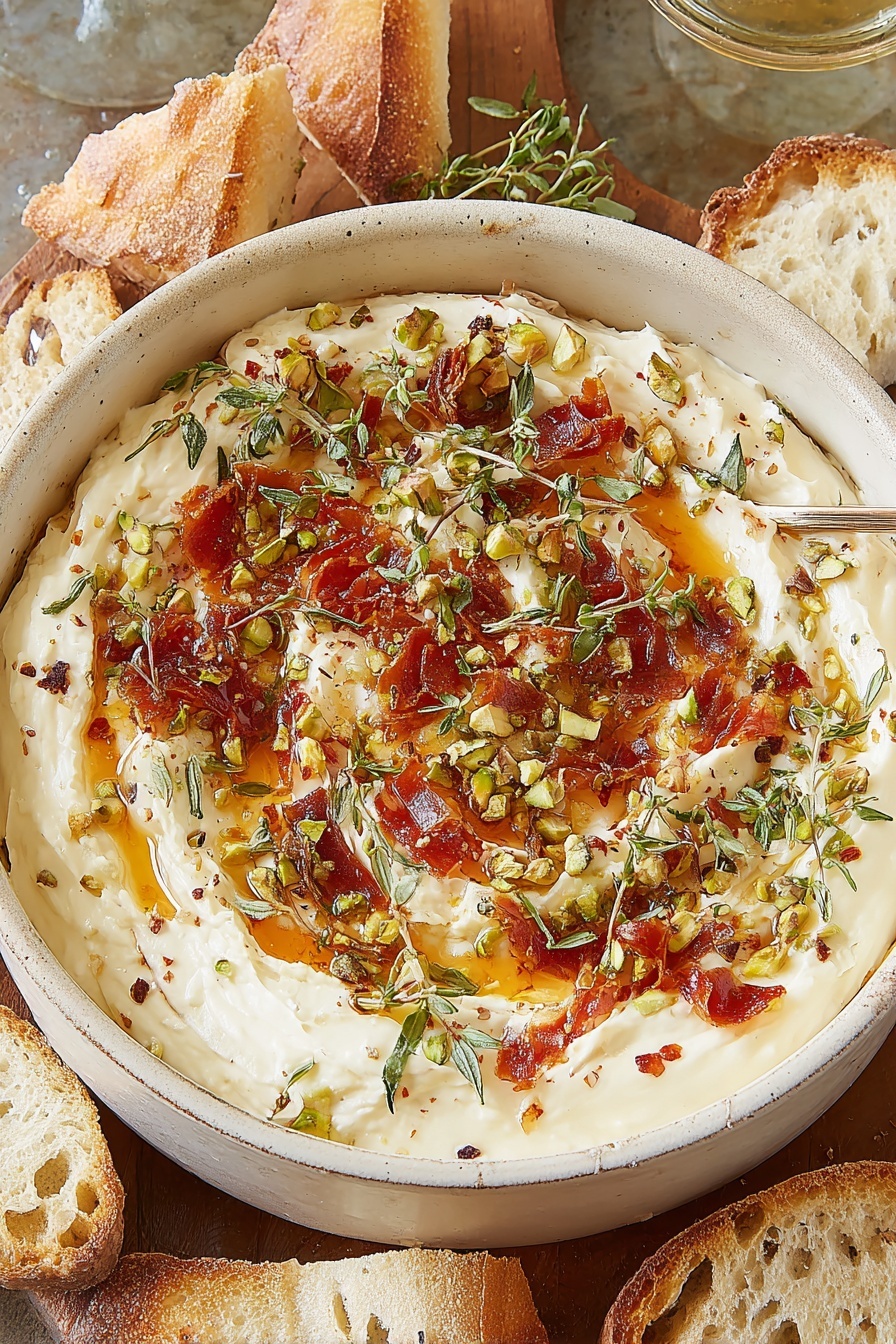 A bowl of Brie cheese dip with a spoon in it.