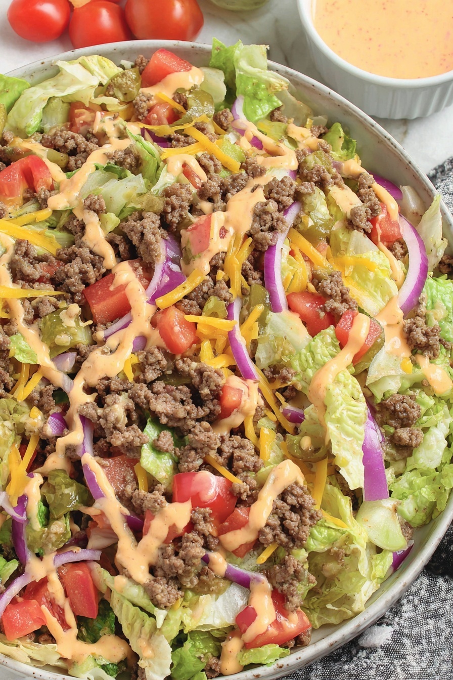 A close up of a Big Mac Salad.