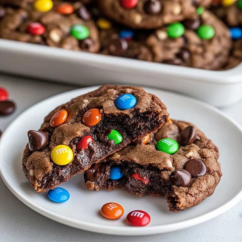 A plate of chocolate M&M cookies.