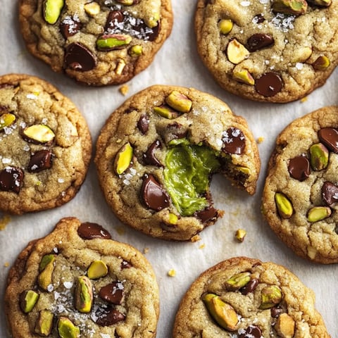 A close up of a pistachio cream cookie.