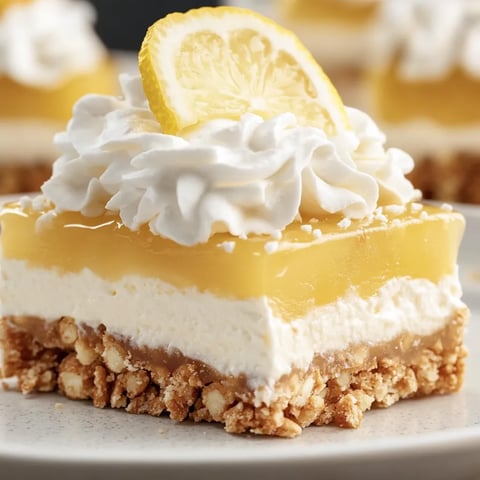 A slice of lemon pretzel dessert.