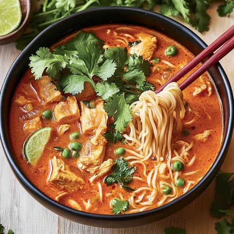 A bowl of Thai Red Curry Noodle Soup.