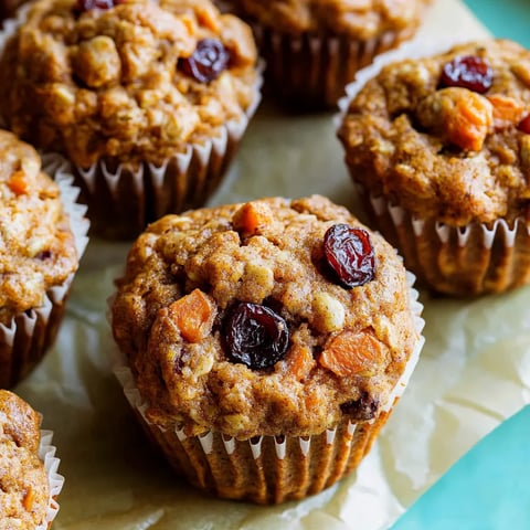 A tray of muffins with raisins and cranberries.