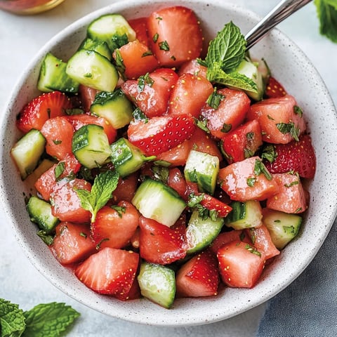 A bowl of cucumber strawberry salad.