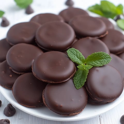 A plate of homemade thin mints girl scout cookies.