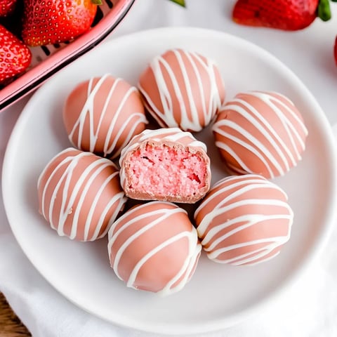 A plate of pink and white cheesecake bites.