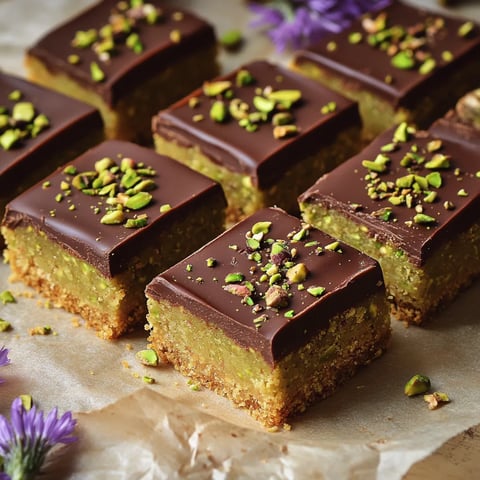 A close up of a chocolate and pistachio bar.