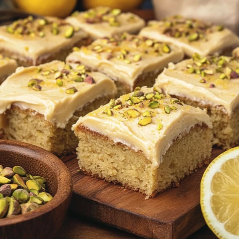 A slice of lemon pistachio cake.
