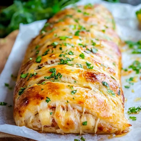 A Stromboli sandwich with cheese and herbs.