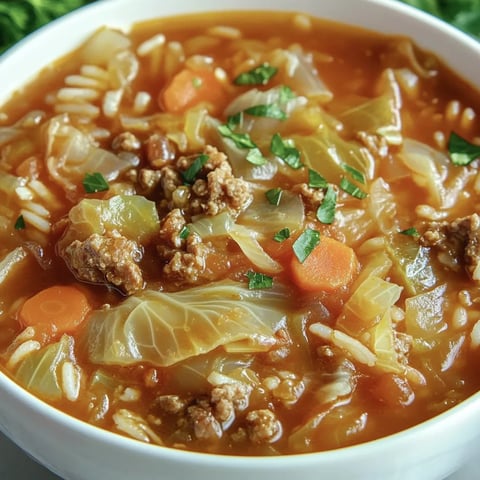 A bowl of cabbage roll soup.