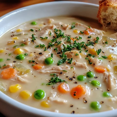 A bowl of soup with chicken and vegetables.