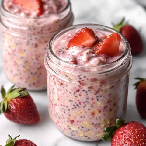 Two jars of strawberries and cream overnight oats.