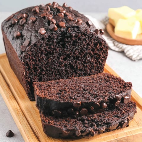 A slice of chocolate zucchini bread.