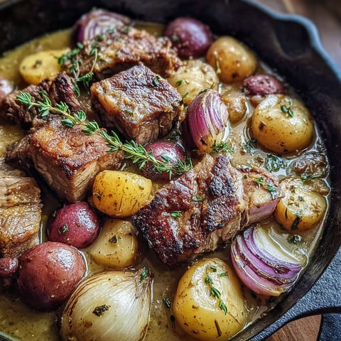 A pot of meat and vegetables.