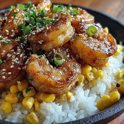 A bowl of shrimp and rice with corn.
