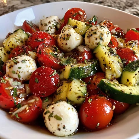 A white bowl filled with tomatoes, cucumbers, and mozzarella cheese.
