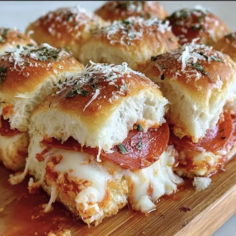 A plate of pizza sliders with cheese and pepperoni.