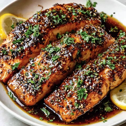 A plate of salmon with a lemon wedge on top.