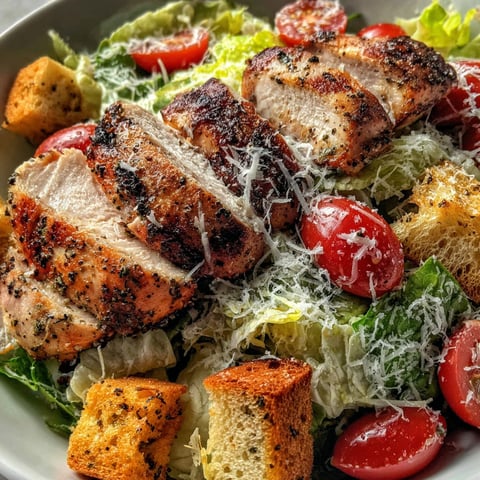 A bowl of grilled chicken Caesar salad.
