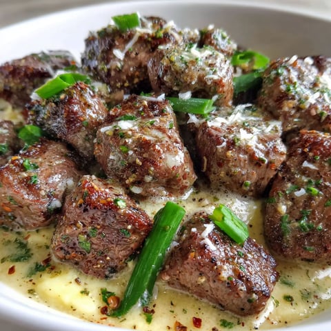 A plate of garlic butter steak bites.
