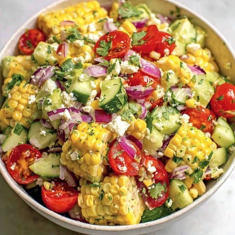 A bowl of fresh corn salad with lime dressing and cotija cheese.