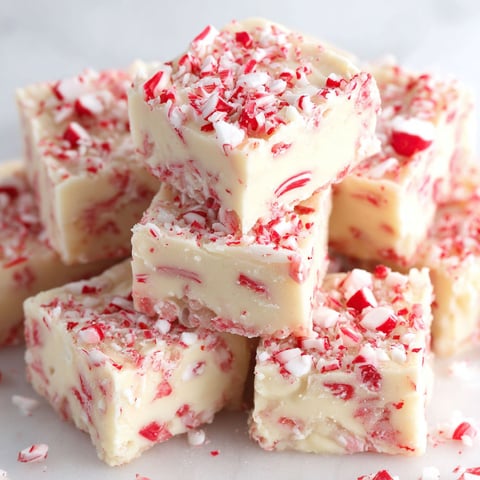 A stack of red and white candy cane fudge.