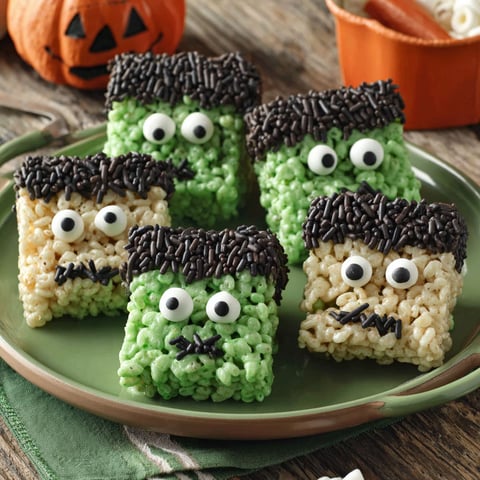 Frankenstein Halloween Rice Krispie Treats.