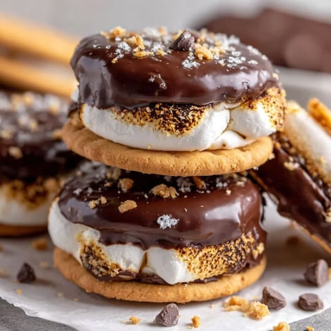 A stack of chocolate s'more cookies.
