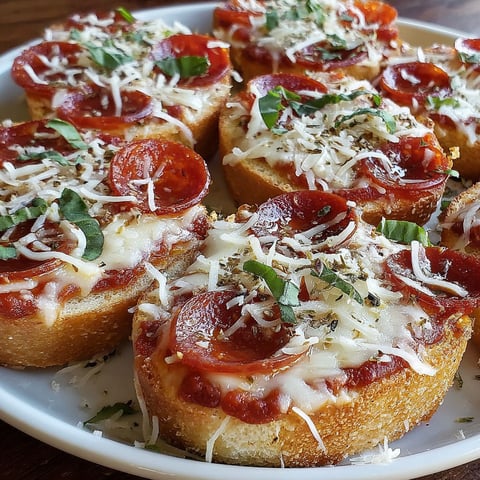 A plate of mini garlic toast pizzas.