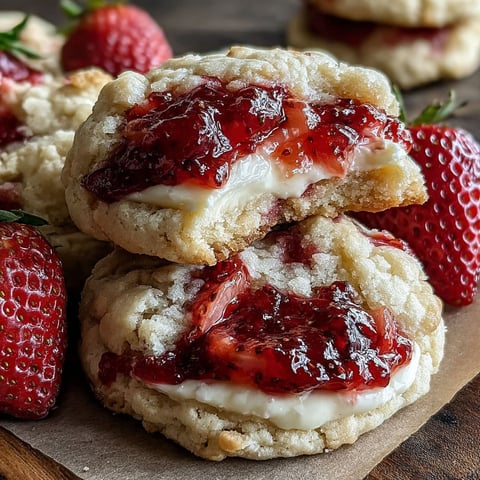 Strawberry cheesecake cookies on a table.