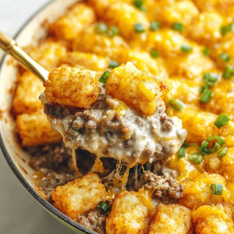 A close up of a tater tot casserole.