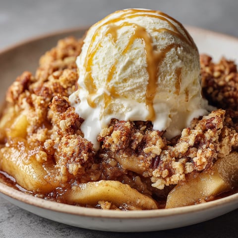 A close up of a delicious apple crumble.