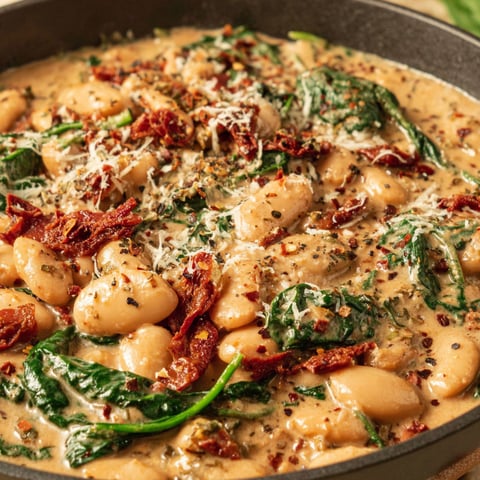 A dish of Tuscan Marry Me Butter Beans.