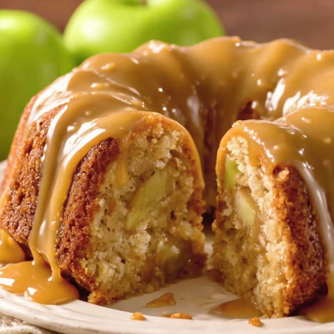 A bundt cake with caramel sauce.