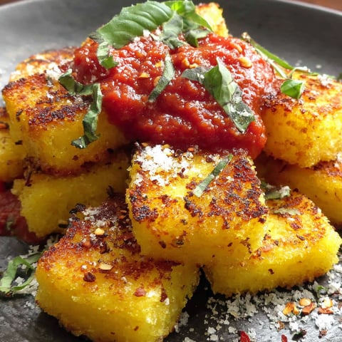 Crispy fried polenta with marinara sauce.