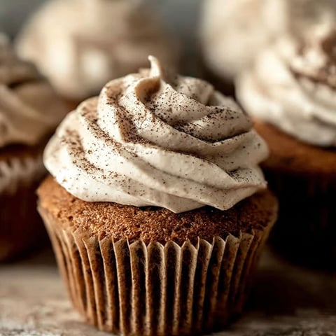 A cupcake with white frosting and chocolate sprinkles.