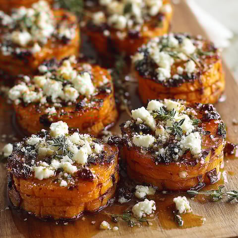 Sweet potato bites with honey and feta.
